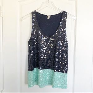 J. CREW Color Block Sequin Top Size S